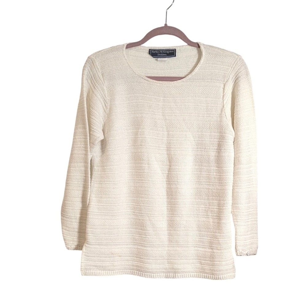 Norton McNaughton Petites Ivory Textured Knit Long Sleeve Top Size S‎